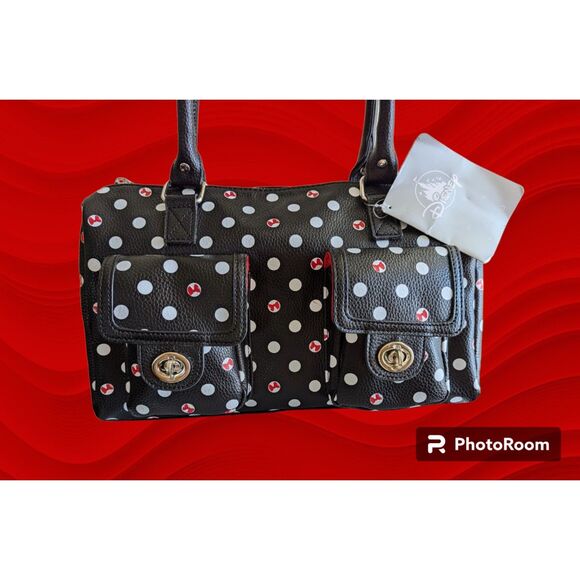 NWTDisney Parks Minnie Mouse black polka dot satchel purse
